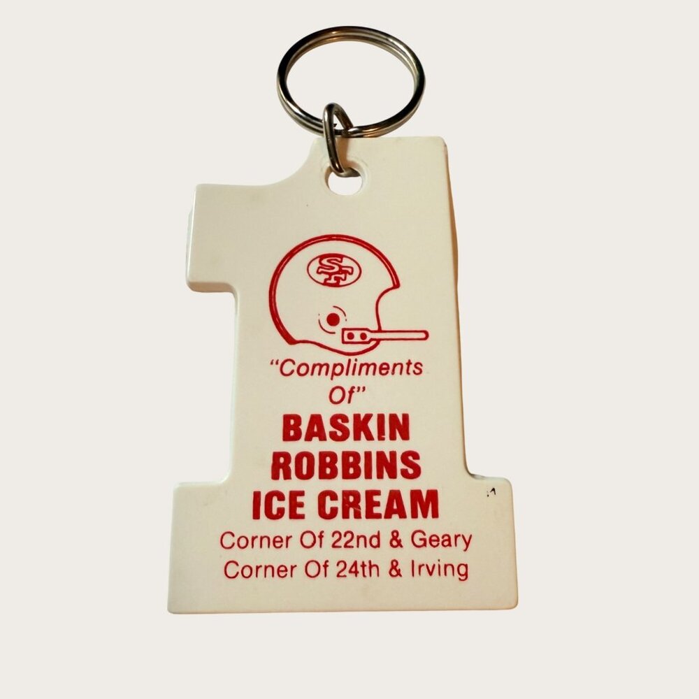 1986 San Francisco 49ers Baskin Robbins Ice Cream Keychain With Game Schedule
